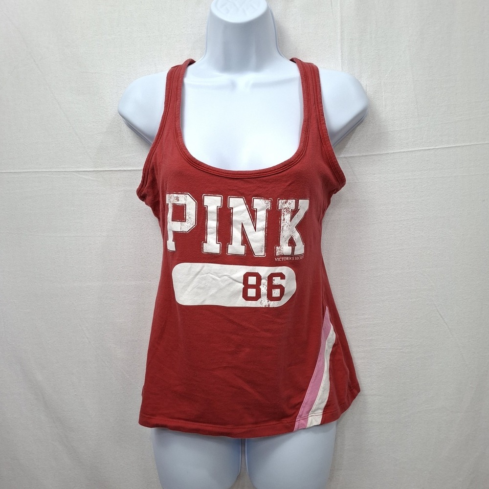 Team Pink Victoria Secret Racer Back Tank Top Built-in Bra Pink Size Medium Y2k